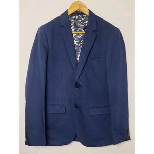 H&M Linen Jacket Slim Fit Men's 36 Marl Blue Blazer Office Career‎